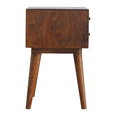 HomeRoots 22" Chestnut Solid Wood Geometric Brass Inlay Two Drawer Nightstand