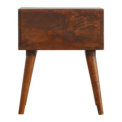 HomeRoots 22" Chestnut Solid Wood Geometric Brass Inlay Two Drawer Nightstand