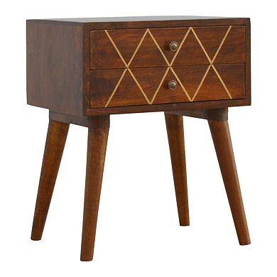 HomeRoots 22" Chestnut Solid Wood Geometric Brass Inlay Two Drawer Nightstand