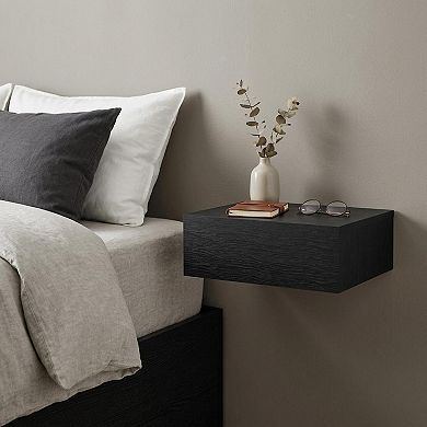 HomeRoots 16" Black Wood One Drawer Floating Nightstand