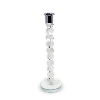 HomeRoots 11" Clear And Silver Geo Stacks Crystal Tabletop Taper Candlestick