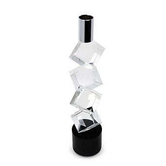 HomeRoots 11" Silver Clear And Black Crystal Tabletop Taper Candlestick