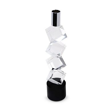 HomeRoots 11" Silver Clear And Black Crystal Tabletop Taper Candlestick