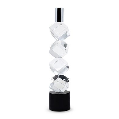 HomeRoots 11" Silver Clear And Black Crystal Tabletop Taper Candlestick