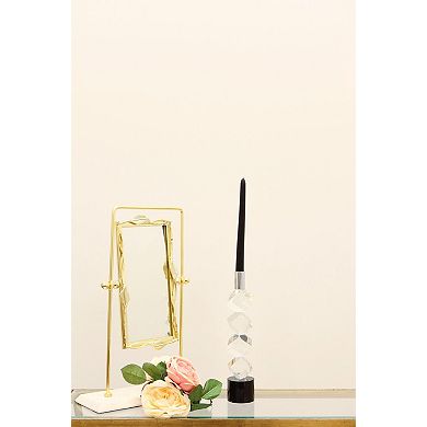 HomeRoots 11" Silver Clear And Black Crystal Tabletop Taper Candlestick