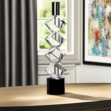 HomeRoots 11" Silver Clear And Black Crystal Tabletop Taper Candlestick