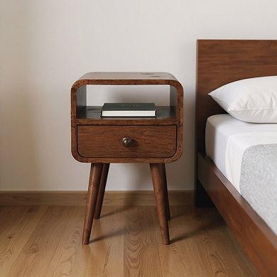 HomeRoots 22" Brown Solid Wood Square One Drawer Nightstand