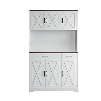 Farmhouse Kitchen Pantry Cabinet, 71" Tall Storage Cabinet with Charging Station
