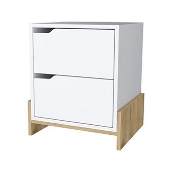 HomeRoots 20" White And Natural Wood Two Drawer Nightstand