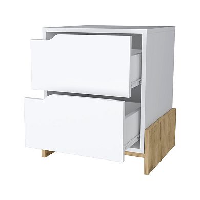 HomeRoots 20" White And Natural Wood Two Drawer Nightstand