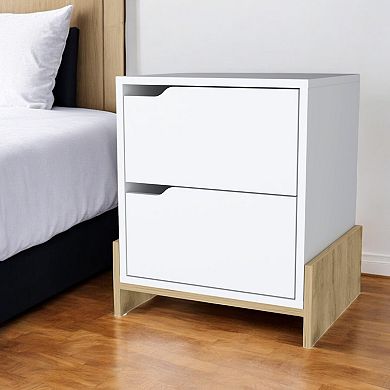 HomeRoots 20" White And Natural Wood Two Drawer Nightstand