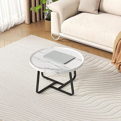 Round Nesting Coffee Table Set of 2, Tea Table for Small Spaces, Circle Wood Center Table
