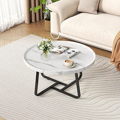 Round Nesting Coffee Table Set of 2, Tea Table for Small Spaces, Circle Wood Center Table