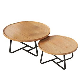 Round Nesting Coffee Table Set of 2, Tea Table for Small Spaces, Circle Wood Center Table