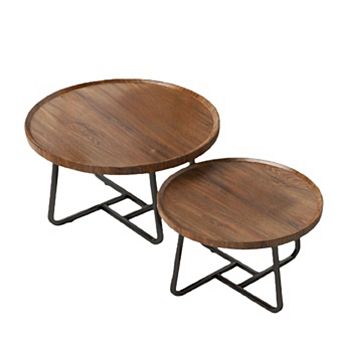Round Nesting Coffee Table Set of 2, Tea Table for Small Spaces, Circle Wood Center Table