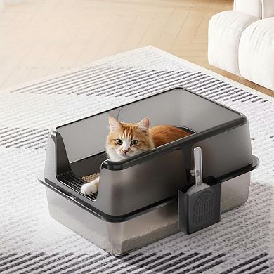 12" Tall Stainless Steel Cat Litter Box - Extra Large, High-Sided & Non-Stick