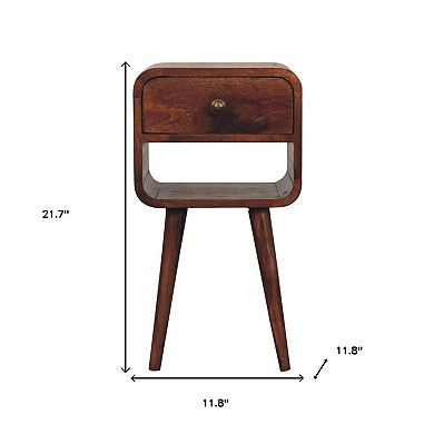 HomeRoots 22" Dark Brown Solid Wood Square One Drawer Nightstand