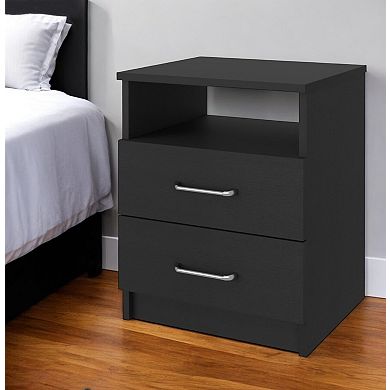 HomeRoots 20" Black Wood Two Drawer Nightstand