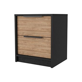 HomeRoots 19" Black And Natural Wood Two Drawer Nightstand