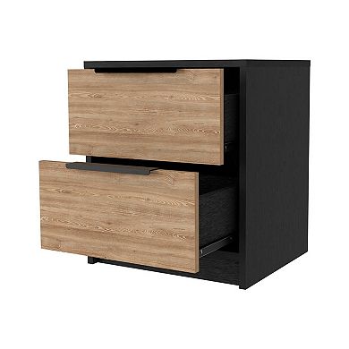 HomeRoots 19" Black And Natural Wood Two Drawer Nightstand