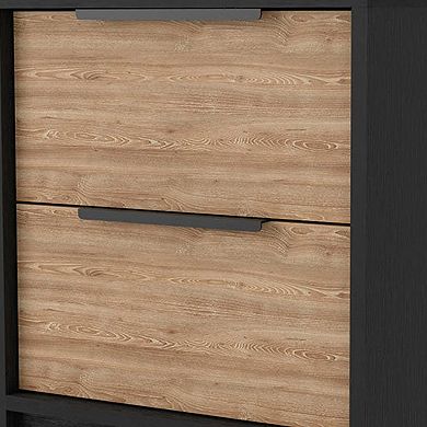 HomeRoots 19" Black And Natural Wood Two Drawer Nightstand