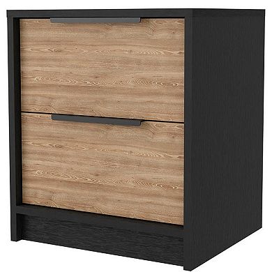 HomeRoots 19" Black And Natural Wood Two Drawer Nightstand