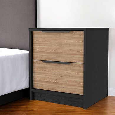 HomeRoots 19" Black And Natural Wood Two Drawer Nightstand