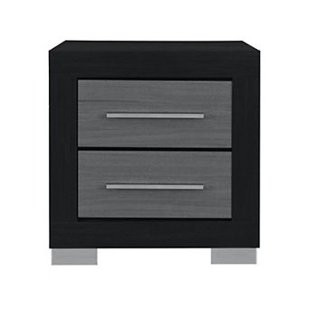 HomeRoots 23" Black And Gray Wood Square Two Drawer Nightstand