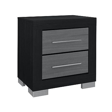 HomeRoots 23" Black And Gray Wood Square Two Drawer Nightstand