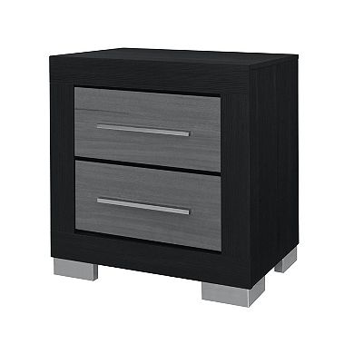 HomeRoots 23" Black And Gray Wood Square Two Drawer Nightstand