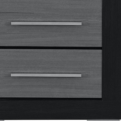 HomeRoots 23" Black And Gray Wood Square Two Drawer Nightstand