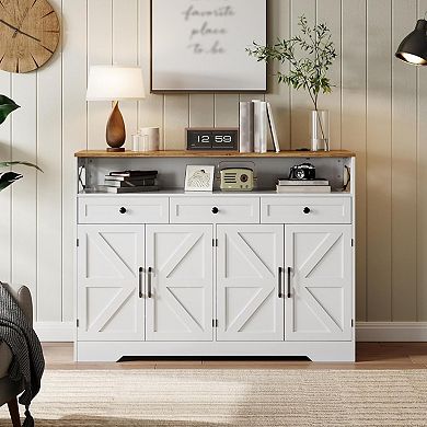59" Sideboard Buffet Cabinet with Storage, Fluted Console Cabinet with Metal Legs