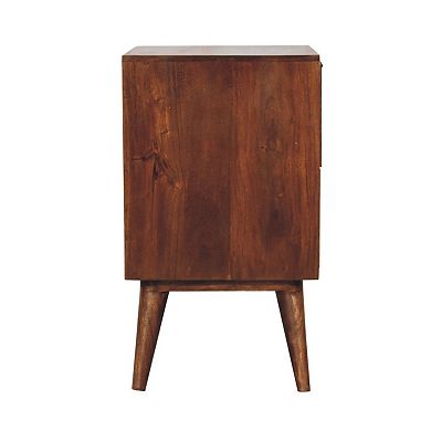 HomeRoots 24" Chestnut Solid Wood Square Carved Geometric Two Drawer Nightstand