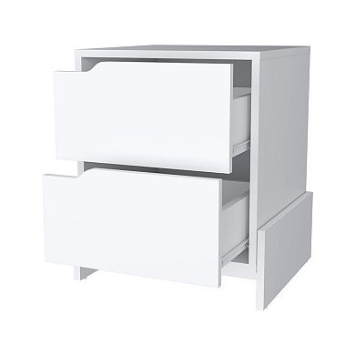 HomeRoots 20" White Wood Two Drawer Nightstand