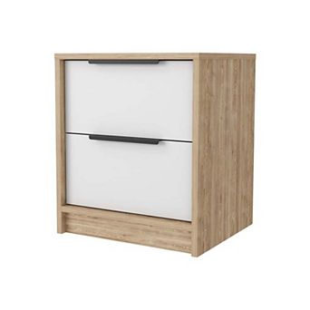 HomeRoots 19" White And Natural Wood Two Drawer Nightstand