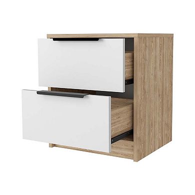 HomeRoots 19" White And Natural Wood Two Drawer Nightstand