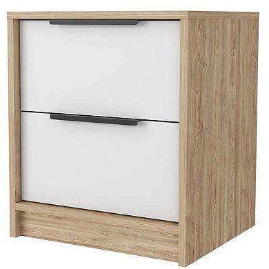 HomeRoots 19" White And Natural Wood Two Drawer Nightstand