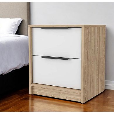 HomeRoots 19" White And Natural Wood Two Drawer Nightstand