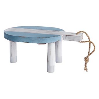 HomeRoots 10" Blue And White Solid Wood Handmade Round Riser
