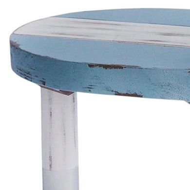 HomeRoots 10" Blue And White Solid Wood Handmade Round Riser