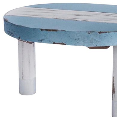 HomeRoots 10" Blue And White Solid Wood Handmade Round Riser