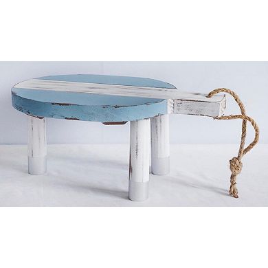 HomeRoots 10" Blue And White Solid Wood Handmade Round Riser
