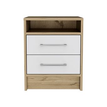 HomeRoots 20" White And Natural Wood Two Drawer Nightstand