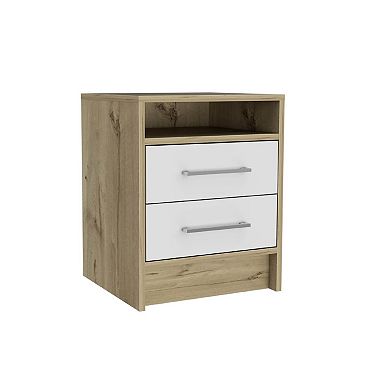 HomeRoots 20" White And Natural Wood Two Drawer Nightstand
