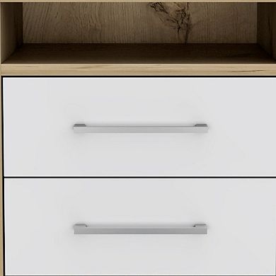 HomeRoots 20" White And Natural Wood Two Drawer Nightstand
