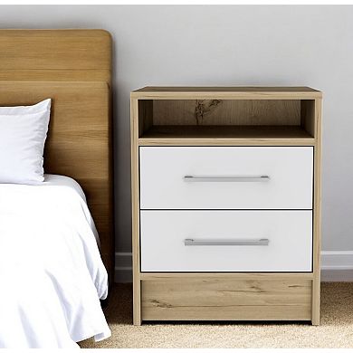 HomeRoots 20" White And Natural Wood Two Drawer Nightstand