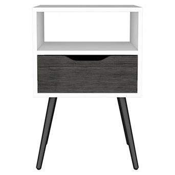 HomeRoots 25" Gray And White Wood One Drawer Nightstand