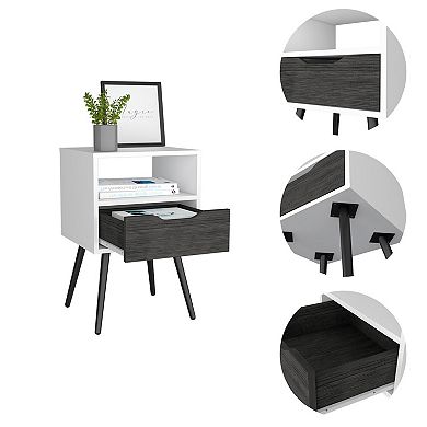 HomeRoots 25" Gray And White Wood One Drawer Nightstand