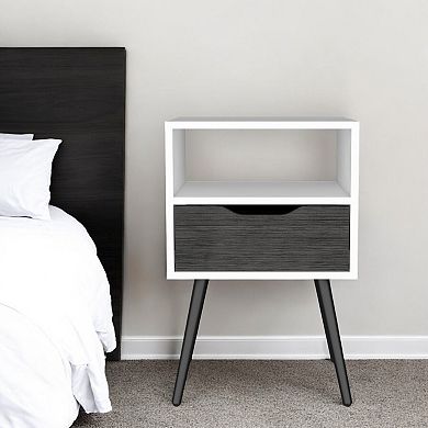HomeRoots 25" Gray And White Wood One Drawer Nightstand