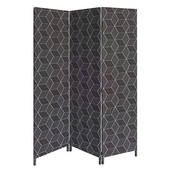 HomeRoots 71" Black and White Fabric Folding Three Panel Screen Room Divider